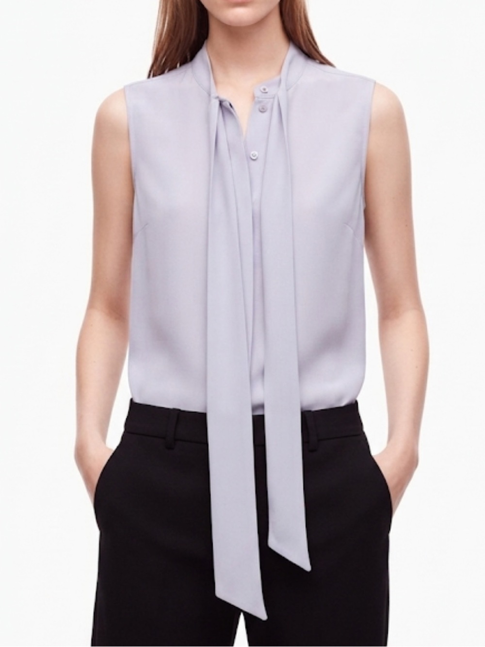 Babaton Aritzia Blouse S Lilac Bow Tie Sleeveless V Neck Button Front Top
